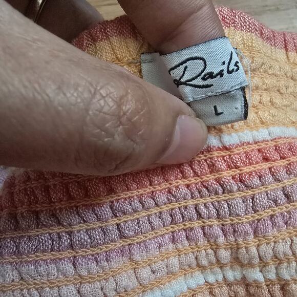 Rails Women's Sz Large Sadie Stripe Linen Dress Babydoll Tier Y2k Beach Smocked - Picture 2 of 7